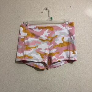 Feed Me Fight Me Women’s Booty Workout Pink Camo Short